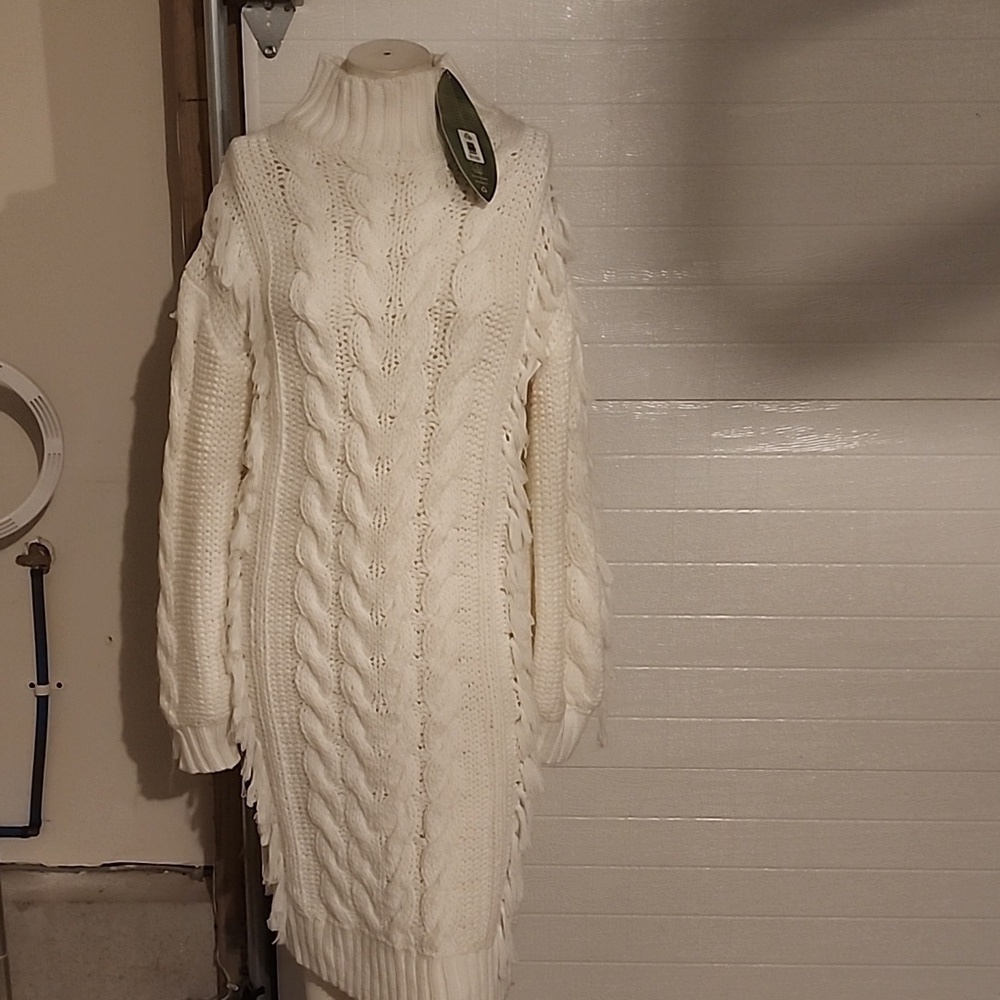 FARM RIO FRINGED CABLE KNIT  MIDI DRESS SIZE S